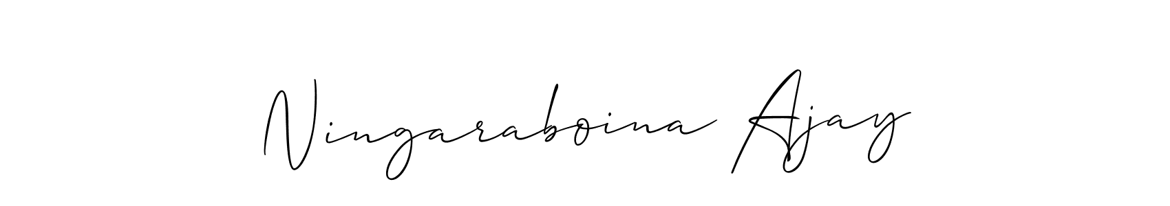 The best way (Allison_Script) to make a short signature is to pick only two or three words in your name. The name Ningaraboina Ajay include a total of six letters. For converting this name. Ningaraboina Ajay signature style 2 images and pictures png