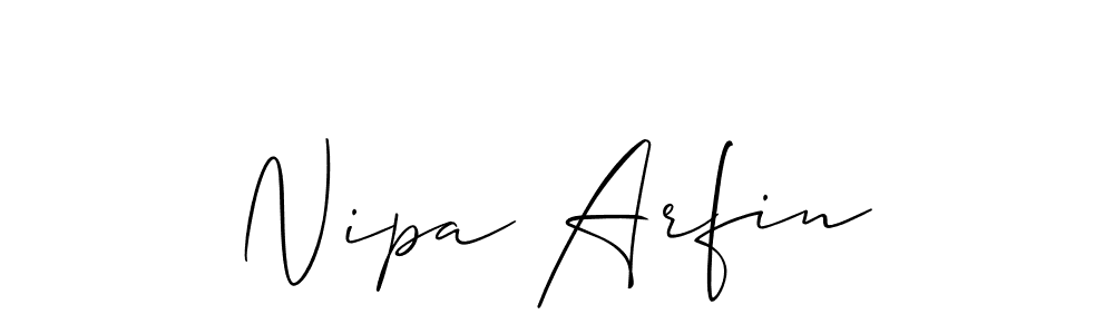 The best way (Allison_Script) to make a short signature is to pick only two or three words in your name. The name Nipa Arfin include a total of six letters. For converting this name. Nipa Arfin signature style 2 images and pictures png