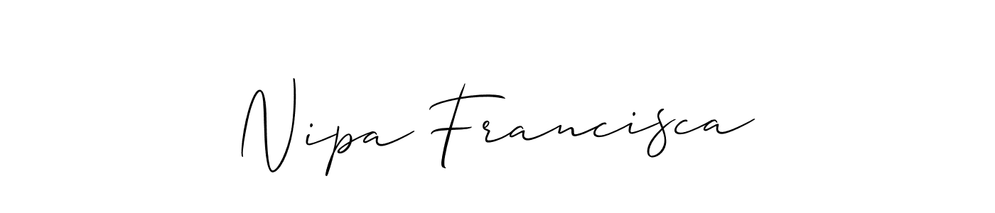 The best way (Allison_Script) to make a short signature is to pick only two or three words in your name. The name Nipa Francisca include a total of six letters. For converting this name. Nipa Francisca signature style 2 images and pictures png