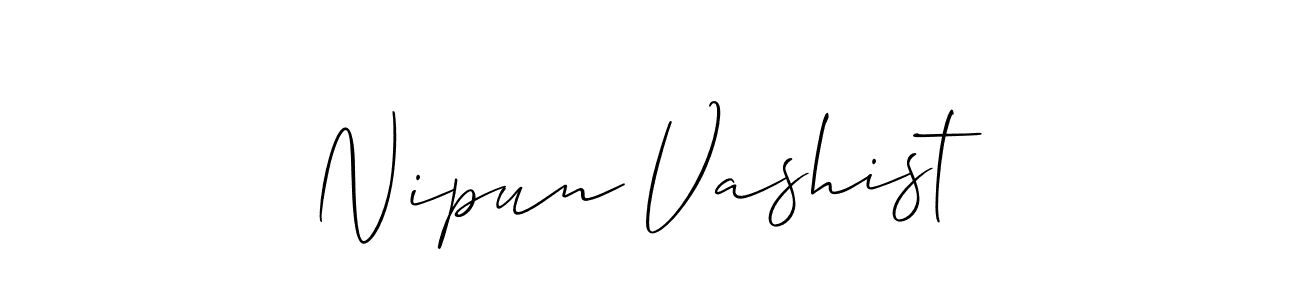 The best way (Allison_Script) to make a short signature is to pick only two or three words in your name. The name Nipun Vashist include a total of six letters. For converting this name. Nipun Vashist signature style 2 images and pictures png