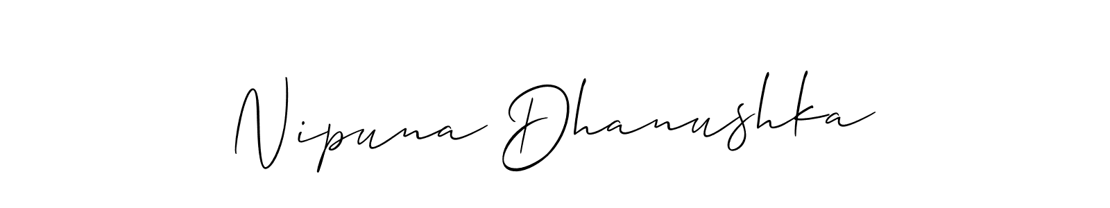 Create a beautiful signature design for name Nipuna Dhanushka. With this signature (Allison_Script) fonts, you can make a handwritten signature for free. Nipuna Dhanushka signature style 2 images and pictures png