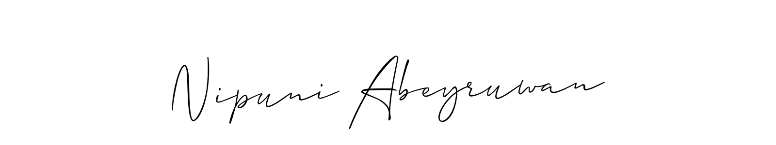 Allison_Script is a professional signature style that is perfect for those who want to add a touch of class to their signature. It is also a great choice for those who want to make their signature more unique. Get Nipuni Abeyruwan name to fancy signature for free. Nipuni Abeyruwan signature style 2 images and pictures png