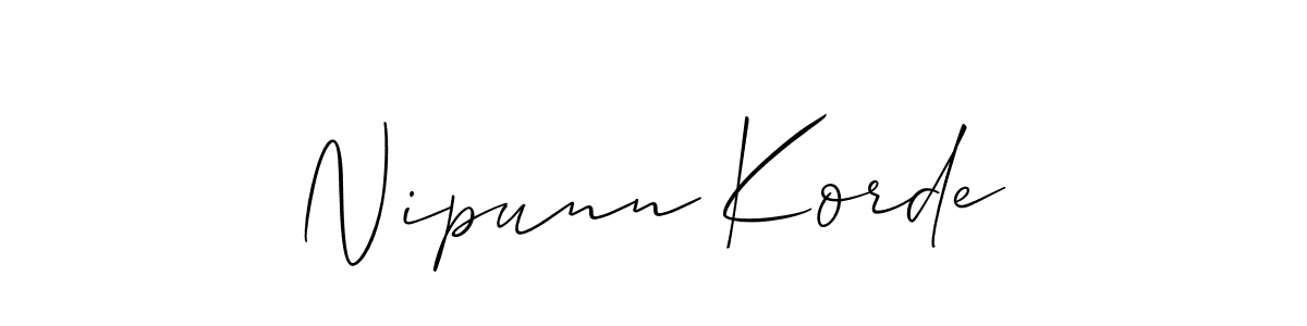 Allison_Script is a professional signature style that is perfect for those who want to add a touch of class to their signature. It is also a great choice for those who want to make their signature more unique. Get Nipunn Korde name to fancy signature for free. Nipunn Korde signature style 2 images and pictures png