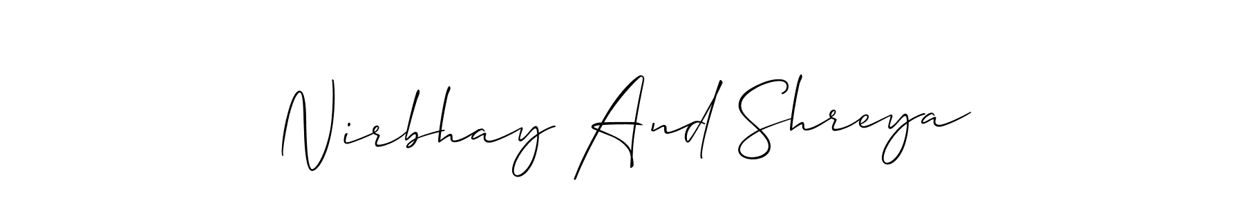if you are searching for the best signature style for your name Nirbhay And Shreya. so please give up your signature search. here we have designed multiple signature styles  using Allison_Script. Nirbhay And Shreya signature style 2 images and pictures png