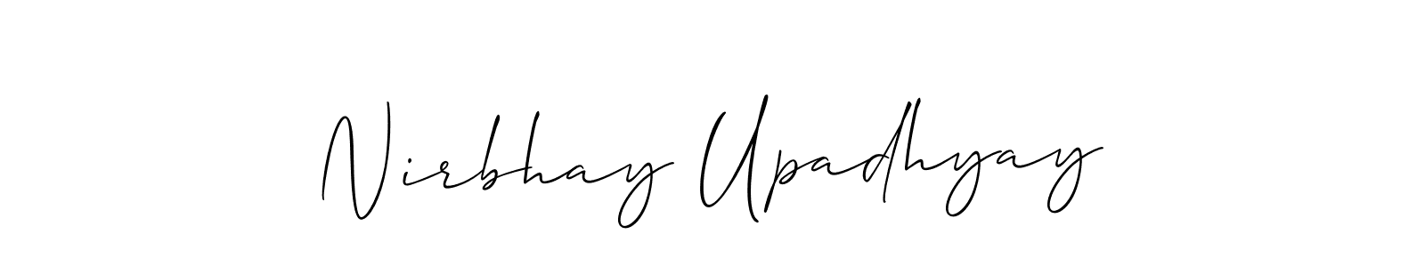 The best way (Allison_Script) to make a short signature is to pick only two or three words in your name. The name Nirbhay Upadhyay include a total of six letters. For converting this name. Nirbhay Upadhyay signature style 2 images and pictures png