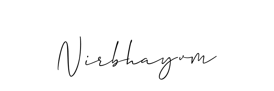 How to make Nirbhayvm name signature. Use Allison_Script style for creating short signs online. This is the latest handwritten sign. Nirbhayvm signature style 2 images and pictures png