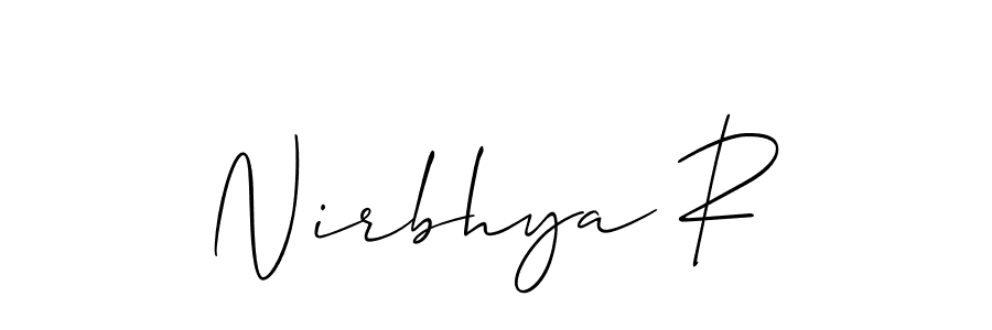 The best way (Allison_Script) to make a short signature is to pick only two or three words in your name. The name Nirbhya R include a total of six letters. For converting this name. Nirbhya R signature style 2 images and pictures png