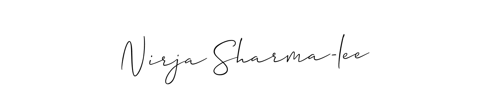 You should practise on your own different ways (Allison_Script) to write your name (Nirja Sharma-lee) in signature. don't let someone else do it for you. Nirja Sharma-lee signature style 2 images and pictures png