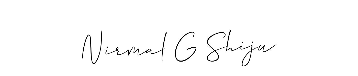 Make a short Nirmal G Shiju signature style. Manage your documents anywhere anytime using Allison_Script. Create and add eSignatures, submit forms, share and send files easily. Nirmal G Shiju signature style 2 images and pictures png