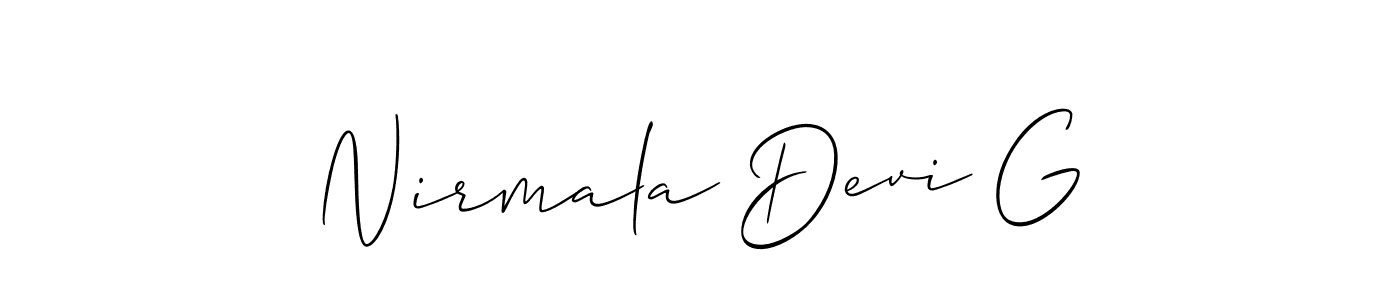 How to make Nirmala Devi G name signature. Use Allison_Script style for creating short signs online. This is the latest handwritten sign. Nirmala Devi G signature style 2 images and pictures png