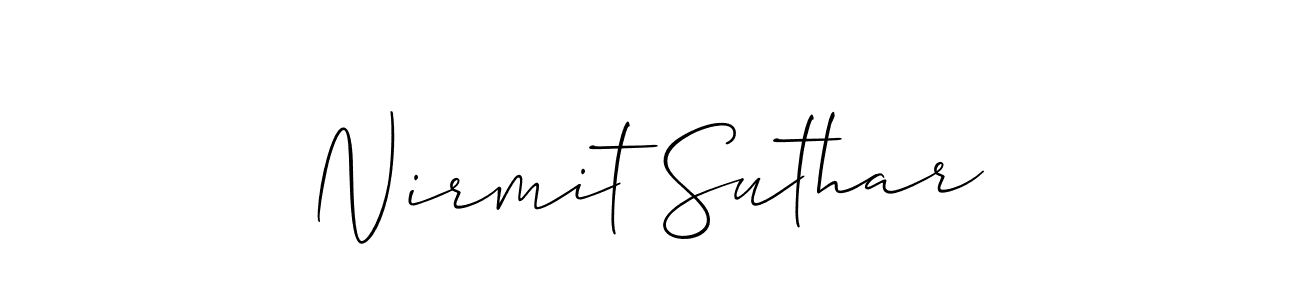 Make a short Nirmit Suthar signature style. Manage your documents anywhere anytime using Allison_Script. Create and add eSignatures, submit forms, share and send files easily. Nirmit Suthar signature style 2 images and pictures png