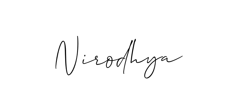 Create a beautiful signature design for name Nirodhya. With this signature (Allison_Script) fonts, you can make a handwritten signature for free. Nirodhya signature style 2 images and pictures png