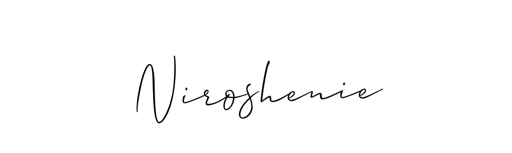 The best way (Allison_Script) to make a short signature is to pick only two or three words in your name. The name Niroshenie include a total of six letters. For converting this name. Niroshenie signature style 2 images and pictures png