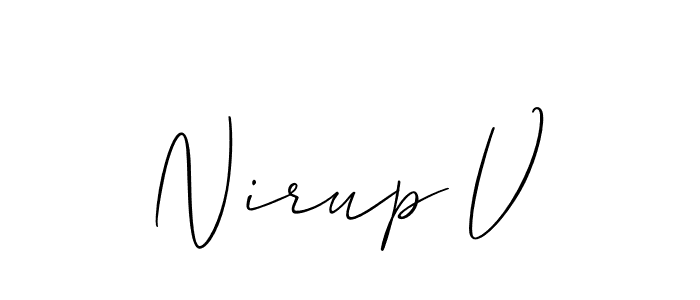 Use a signature maker to create a handwritten signature online. With this signature software, you can design (Allison_Script) your own signature for name Nirup V. Nirup V signature style 2 images and pictures png