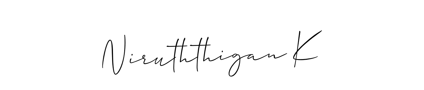 It looks lik you need a new signature style for name Niruththigan K. Design unique handwritten (Allison_Script) signature with our free signature maker in just a few clicks. Niruththigan K signature style 2 images and pictures png