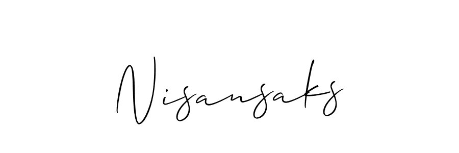 Use a signature maker to create a handwritten signature online. With this signature software, you can design (Allison_Script) your own signature for name Nisansaks. Nisansaks signature style 2 images and pictures png