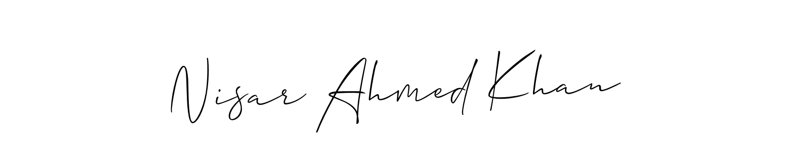 How to Draw Nisar Ahmed Khan signature style? Allison_Script is a latest design signature styles for name Nisar Ahmed Khan. Nisar Ahmed Khan signature style 2 images and pictures png