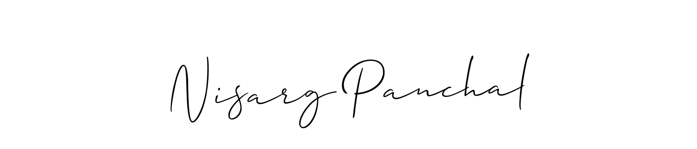 Create a beautiful signature design for name Nisarg Panchal. With this signature (Allison_Script) fonts, you can make a handwritten signature for free. Nisarg Panchal signature style 2 images and pictures png
