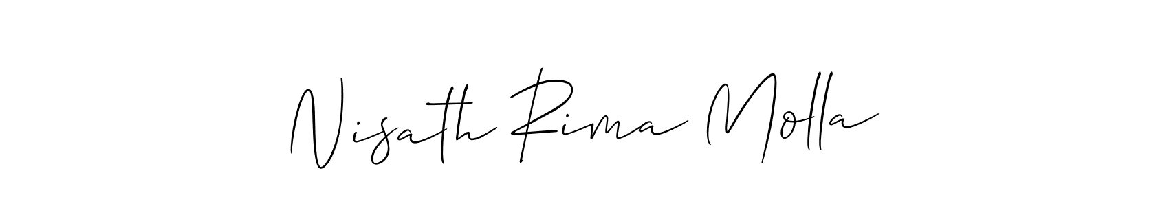 The best way (Allison_Script) to make a short signature is to pick only two or three words in your name. The name Nisath Rima Molla include a total of six letters. For converting this name. Nisath Rima Molla signature style 2 images and pictures png