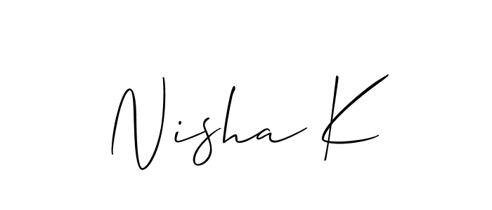 Also we have Nisha K name is the best signature style. Create professional handwritten signature collection using Allison_Script autograph style. Nisha K signature style 2 images and pictures png