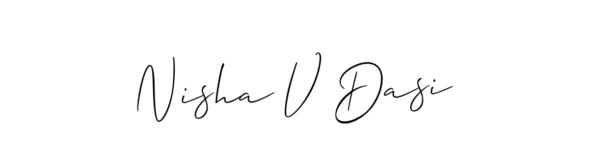 How to make Nisha V Dasi name signature. Use Allison_Script style for creating short signs online. This is the latest handwritten sign. Nisha V Dasi signature style 2 images and pictures png