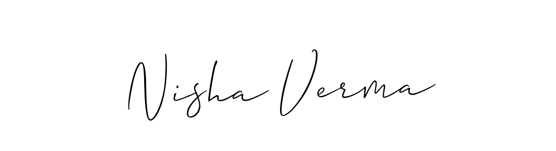 The best way (Allison_Script) to make a short signature is to pick only two or three words in your name. The name Nisha Verma include a total of six letters. For converting this name. Nisha Verma signature style 2 images and pictures png