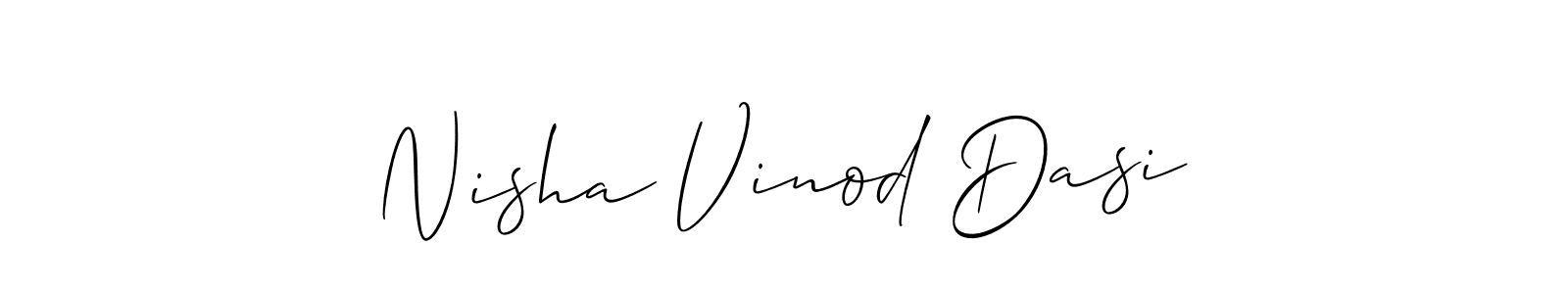 The best way (Allison_Script) to make a short signature is to pick only two or three words in your name. The name Nisha Vinod Dasi include a total of six letters. For converting this name. Nisha Vinod Dasi signature style 2 images and pictures png