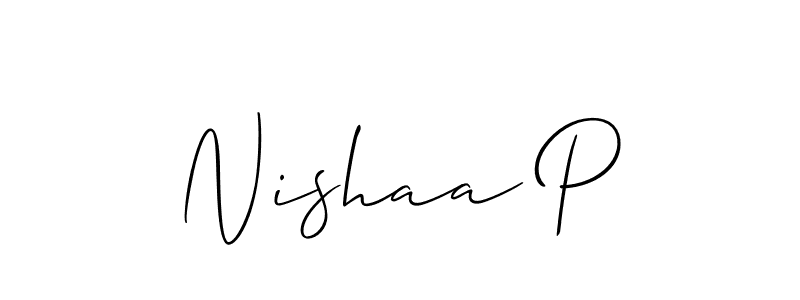 Similarly Allison_Script is the best handwritten signature design. Signature creator online .You can use it as an online autograph creator for name Nishaa P. Nishaa P signature style 2 images and pictures png