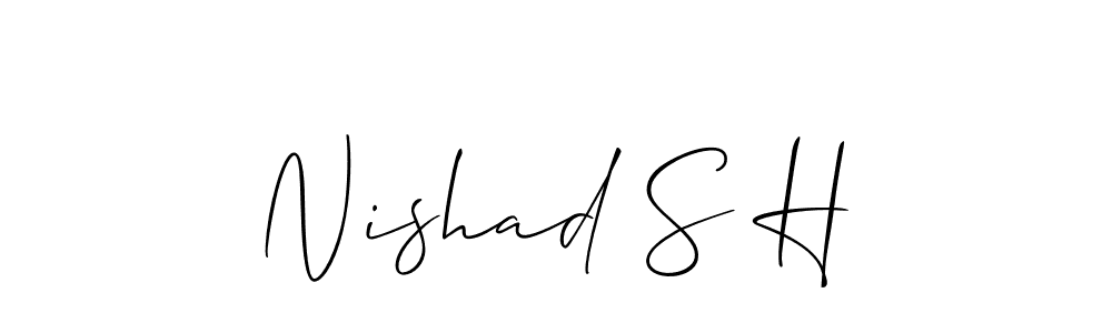 if you are searching for the best signature style for your name Nishad S H. so please give up your signature search. here we have designed multiple signature styles  using Allison_Script. Nishad S H signature style 2 images and pictures png