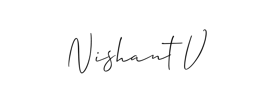 How to make Nishant V name signature. Use Allison_Script style for creating short signs online. This is the latest handwritten sign. Nishant V signature style 2 images and pictures png