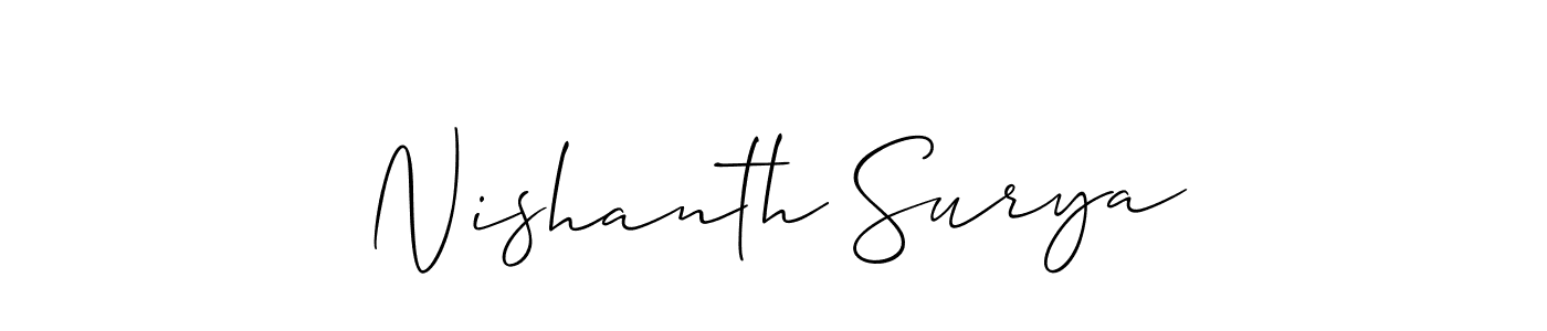 Make a beautiful signature design for name Nishanth Surya. With this signature (Allison_Script) style, you can create a handwritten signature for free. Nishanth Surya signature style 2 images and pictures png