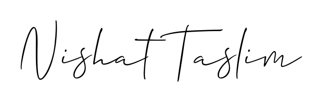 A sleek calligraphic signature for name Nishat Taslim utilizing Allison_Script styling. Great for adding personal signatures to photos and art. Nishat Taslim signature style 2 images and pictures png