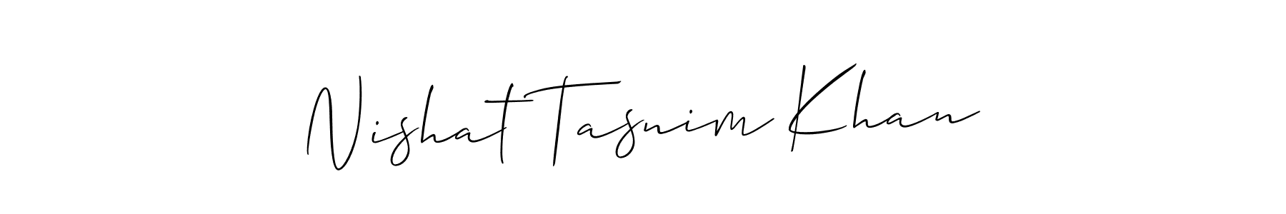 Make a beautiful signature design for name Nishat Tasnim Khan. With this signature (Allison_Script) style, you can create a handwritten signature for free. Nishat Tasnim Khan signature style 2 images and pictures png