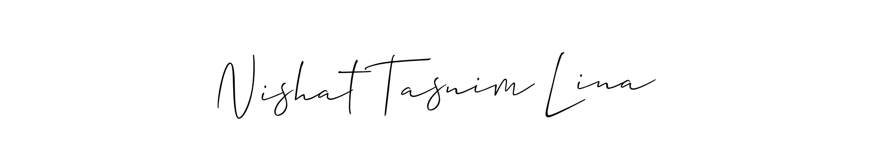 Also You can easily find your signature by using the search form. We will create Nishat Tasnim Lina name handwritten signature images for you free of cost using Allison_Script sign style. Nishat Tasnim Lina signature style 2 images and pictures png