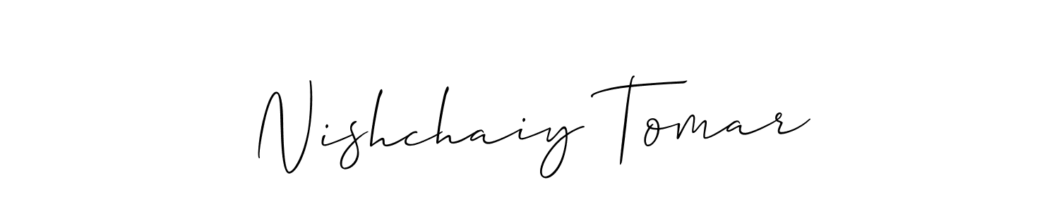 How to make Nishchaiy Tomar name signature. Use Allison_Script style for creating short signs online. This is the latest handwritten sign. Nishchaiy Tomar signature style 2 images and pictures png