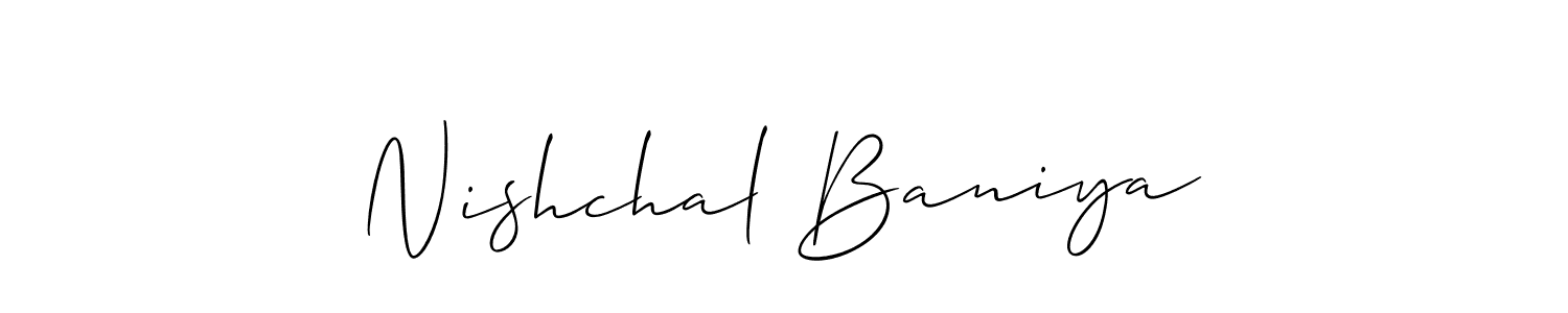 The best way (Allison_Script) to make a short signature is to pick only two or three words in your name. The name Nishchal Baniya include a total of six letters. For converting this name. Nishchal Baniya signature style 2 images and pictures png