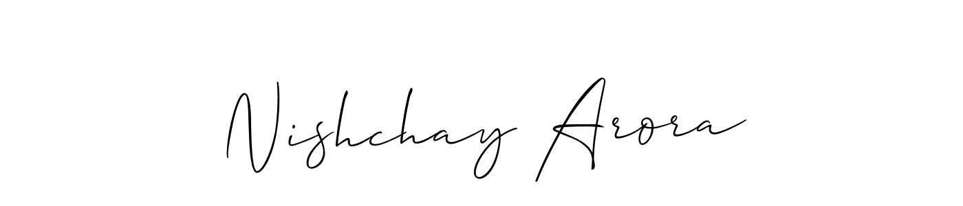You should practise on your own different ways (Allison_Script) to write your name (Nishchay Arora) in signature. don't let someone else do it for you. Nishchay Arora signature style 2 images and pictures png