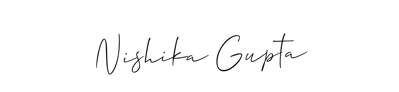 The best way (Allison_Script) to make a short signature is to pick only two or three words in your name. The name Nishika Gupta include a total of six letters. For converting this name. Nishika Gupta signature style 2 images and pictures png