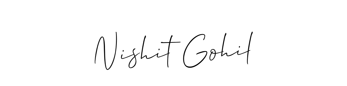 The best way (Allison_Script) to make a short signature is to pick only two or three words in your name. The name Nishit Gohil include a total of six letters. For converting this name. Nishit Gohil signature style 2 images and pictures png