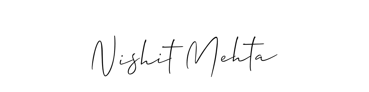 The best way (Allison_Script) to make a short signature is to pick only two or three words in your name. The name Nishit Mehta include a total of six letters. For converting this name. Nishit Mehta signature style 2 images and pictures png