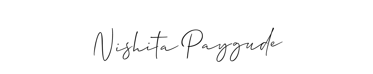 Allison_Script is a professional signature style that is perfect for those who want to add a touch of class to their signature. It is also a great choice for those who want to make their signature more unique. Get Nishita Paygude name to fancy signature for free. Nishita Paygude signature style 2 images and pictures png