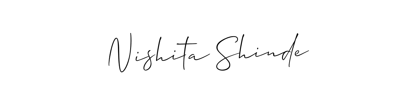 The best way (Allison_Script) to make a short signature is to pick only two or three words in your name. The name Nishita Shinde include a total of six letters. For converting this name. Nishita Shinde signature style 2 images and pictures png