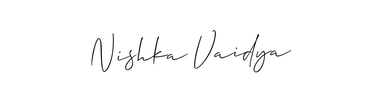 if you are searching for the best signature style for your name Nishka Vaidya. so please give up your signature search. here we have designed multiple signature styles  using Allison_Script. Nishka Vaidya signature style 2 images and pictures png