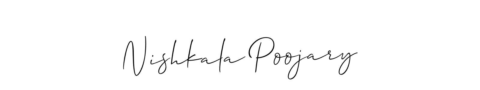The best way (Allison_Script) to make a short signature is to pick only two or three words in your name. The name Nishkala Poojary include a total of six letters. For converting this name. Nishkala Poojary signature style 2 images and pictures png