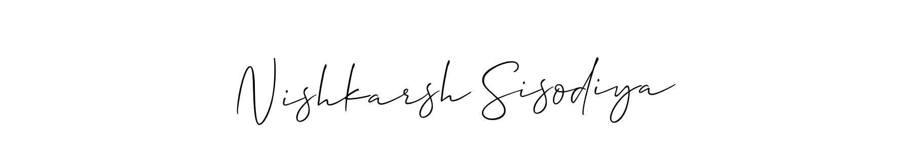 You should practise on your own different ways (Allison_Script) to write your name (Nishkarsh Sisodiya) in signature. don't let someone else do it for you. Nishkarsh Sisodiya signature style 2 images and pictures png