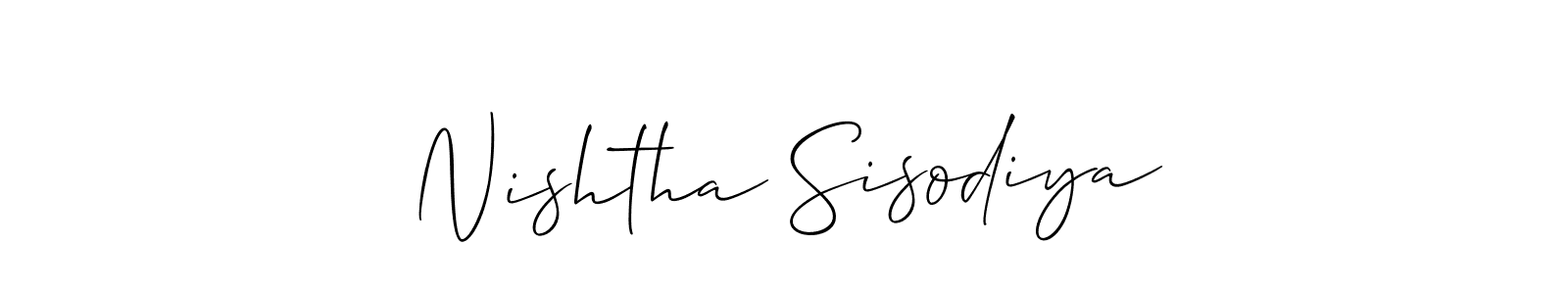 You should practise on your own different ways (Allison_Script) to write your name (Nishtha Sisodiya) in signature. don't let someone else do it for you. Nishtha Sisodiya signature style 2 images and pictures png