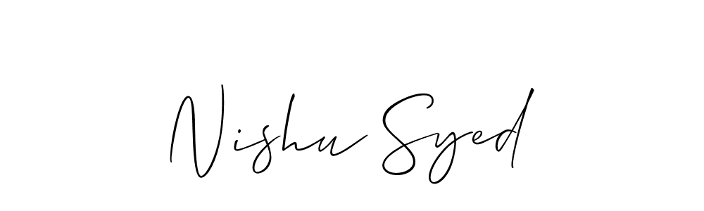 Allison_Script is a professional signature style that is perfect for those who want to add a touch of class to their signature. It is also a great choice for those who want to make their signature more unique. Get Nishu Syed name to fancy signature for free. Nishu Syed signature style 2 images and pictures png