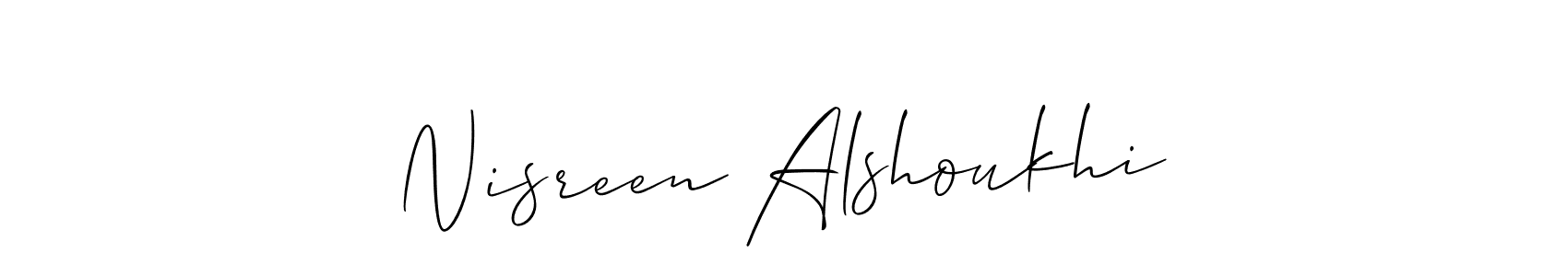 Make a short Nisreen Alshoukhi signature style. Manage your documents anywhere anytime using Allison_Script. Create and add eSignatures, submit forms, share and send files easily. Nisreen Alshoukhi signature style 2 images and pictures png