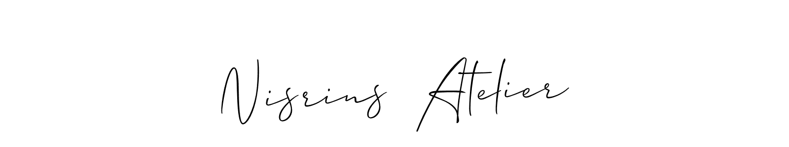 Also You can easily find your signature by using the search form. We will create Nisrins  Atelier name handwritten signature images for you free of cost using Allison_Script sign style. Nisrins  Atelier signature style 2 images and pictures png