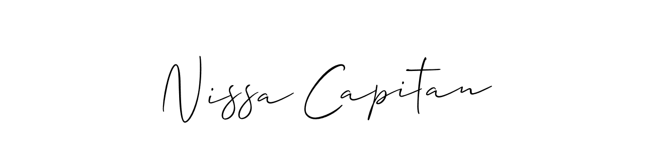 How to make Nissa Capitan name signature. Use Allison_Script style for creating short signs online. This is the latest handwritten sign. Nissa Capitan signature style 2 images and pictures png